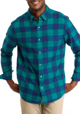 Southern Proper Men’s Long Sleeve Flannel Buffalo Check Shirt, Green, X-Large