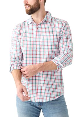 Southern Proper Men's Long Sleeve Plaid Shirt, White, Small