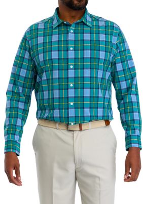 Southern Proper Men's Big & Tall Long Sleeve Plaid Shirt, Green, 4XL Big