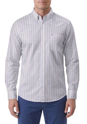 Southern Proper Men's Long Sleeve Plaid Shirt, White, XL