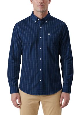 Southern Proper Men's Long Sleeve Plaid Shirt, Navy Blue, XL