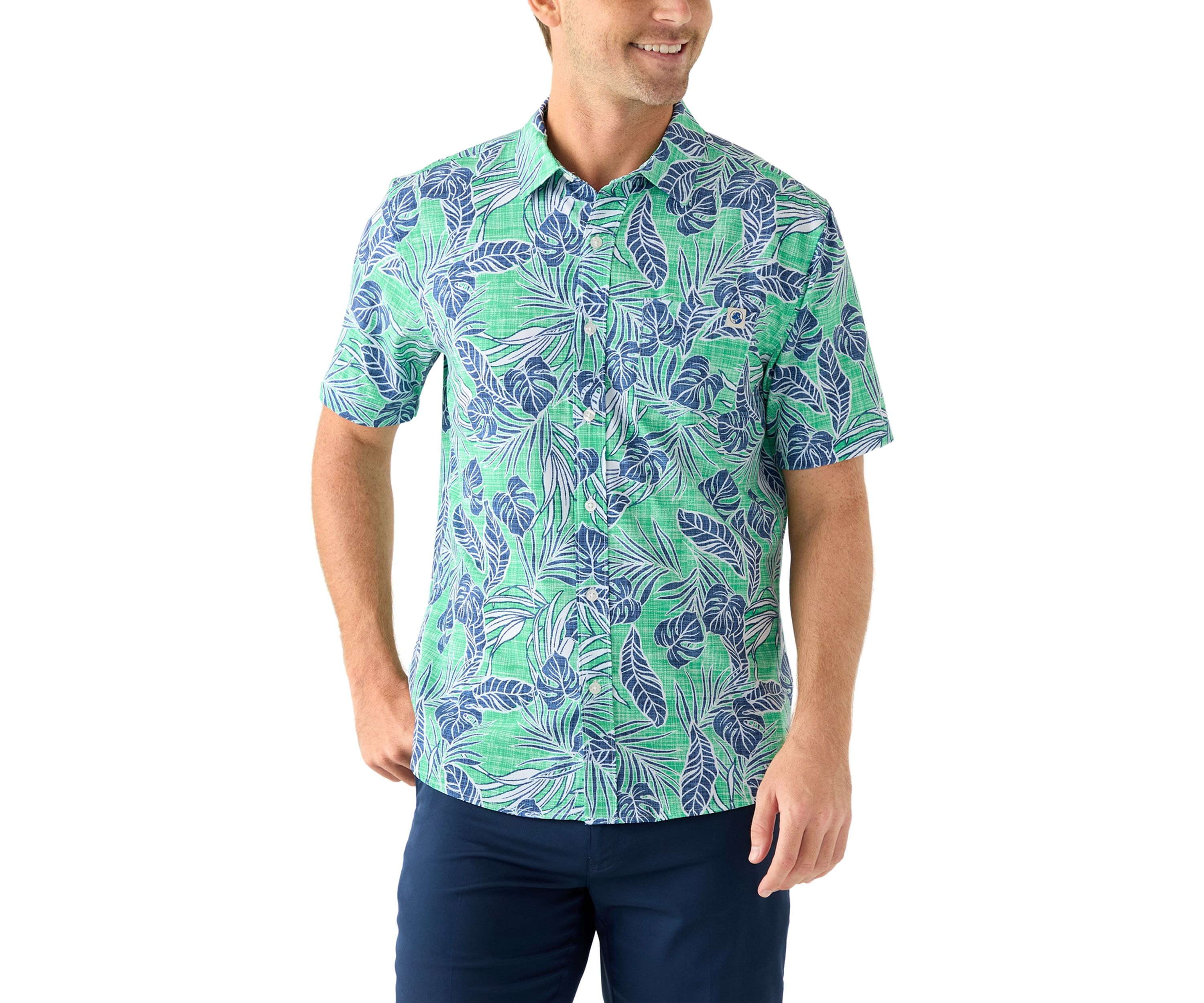Short Sleeve Tropical Woven Floral Polo Shirt