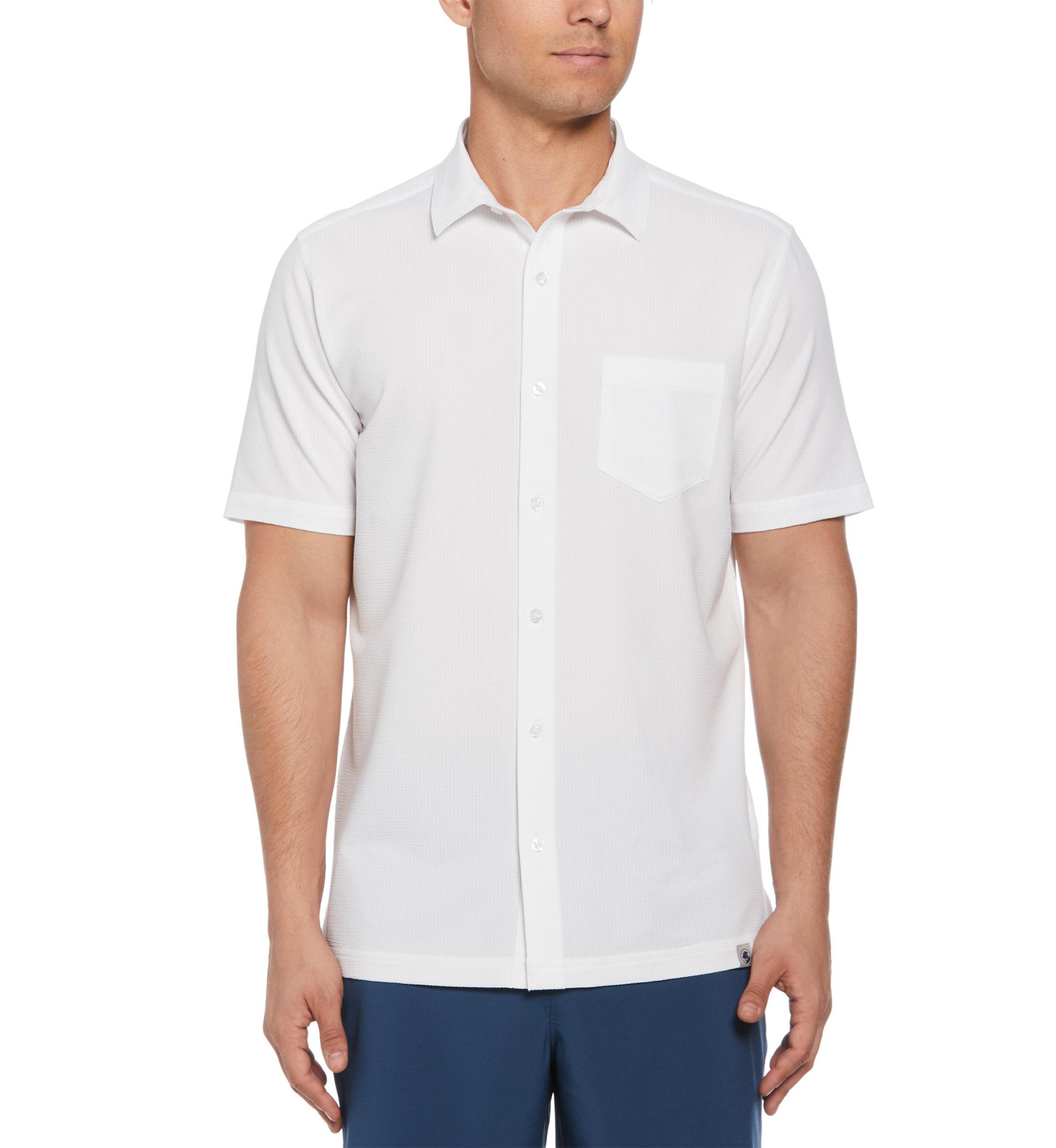 Short Sleeve Seersucker Solid Textured Shirt