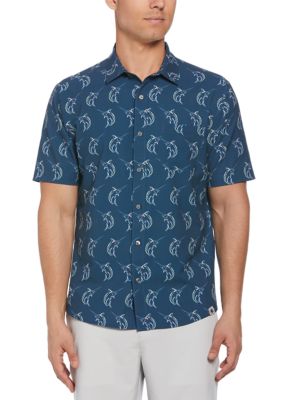 Southern Proper Men's Short Sleeve Seersucker Marlin Printed Shirt