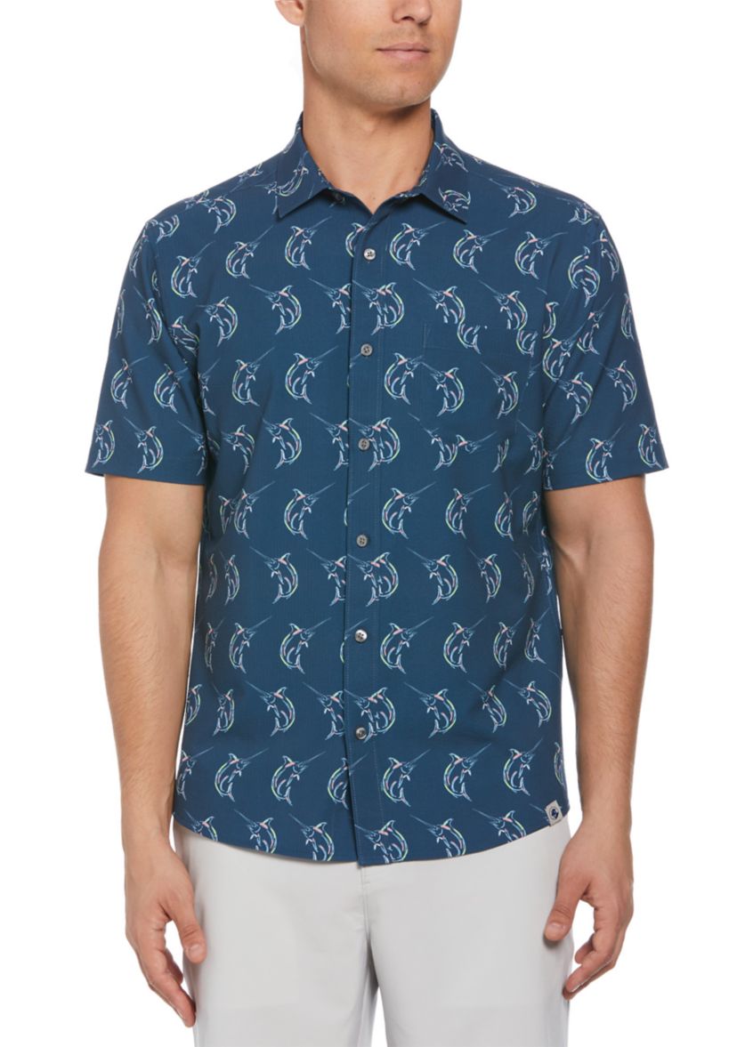 Short Sleeve Seersucker Marlin Printed Shirt