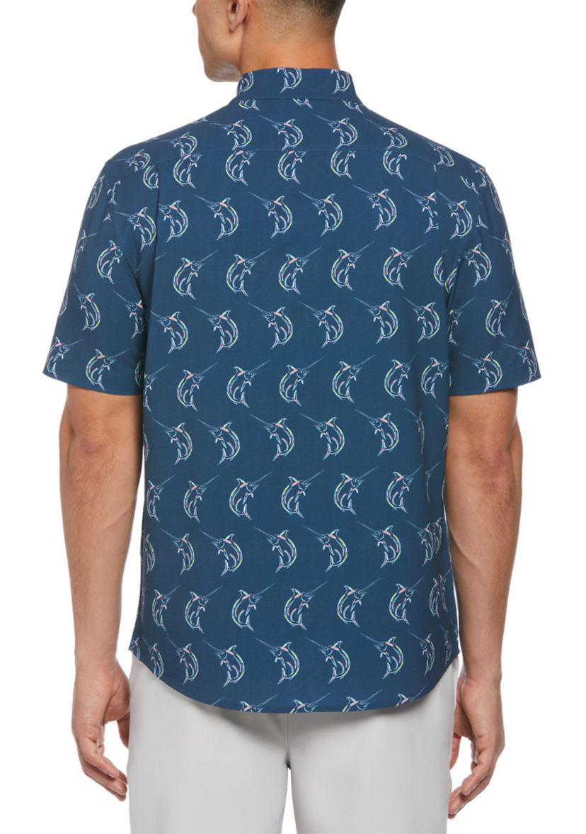 Short Sleeve Seersucker Marlin Printed Shirt