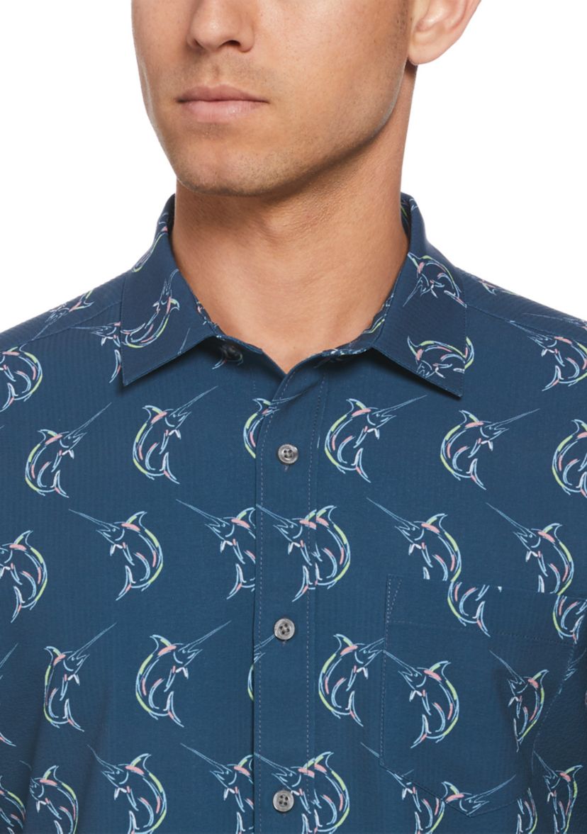 Short Sleeve Seersucker Marlin Printed Shirt