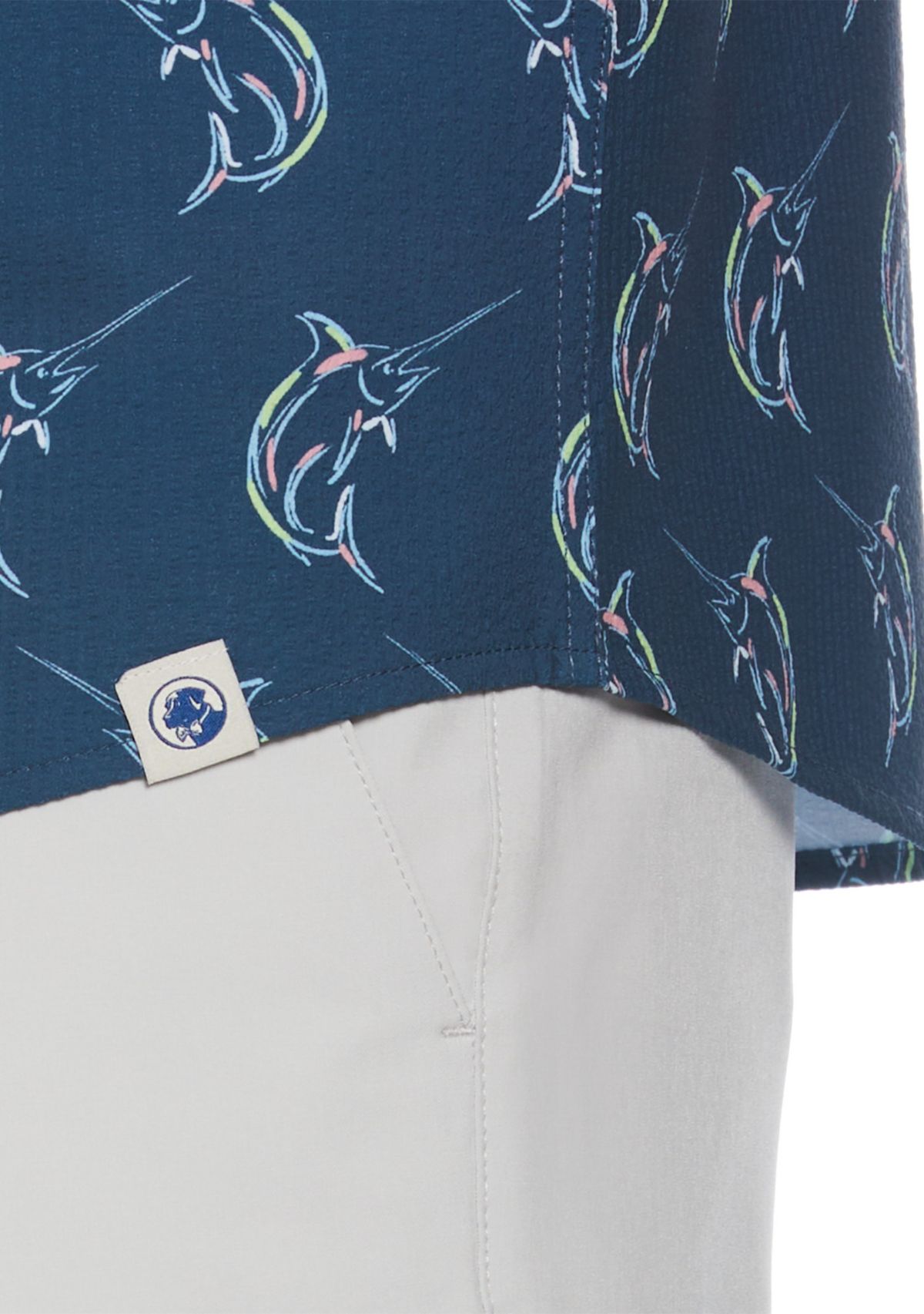 Short Sleeve Seersucker Marlin Printed Shirt
