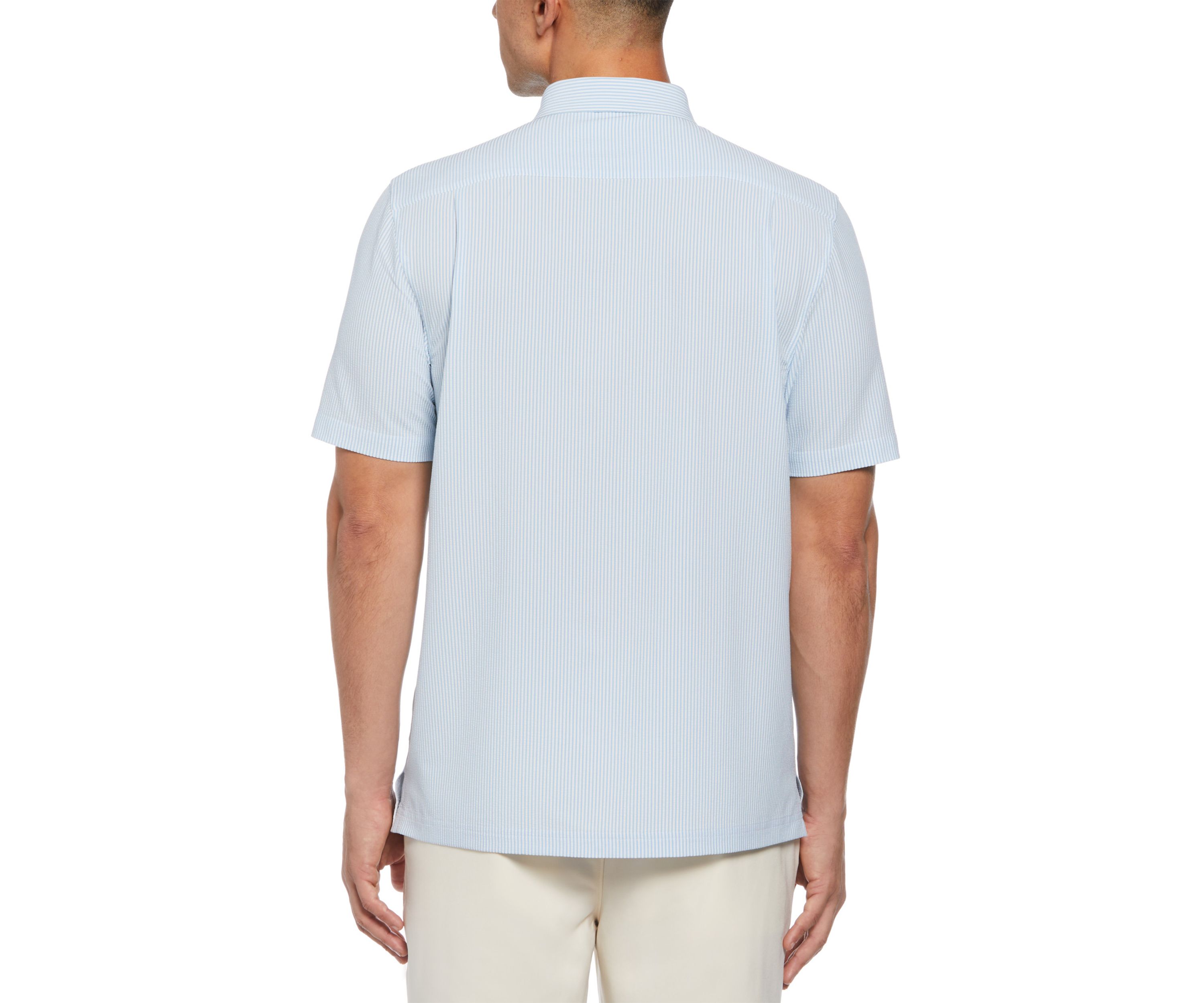 Short Sleeve Seersucker Striped Button Down Shirt