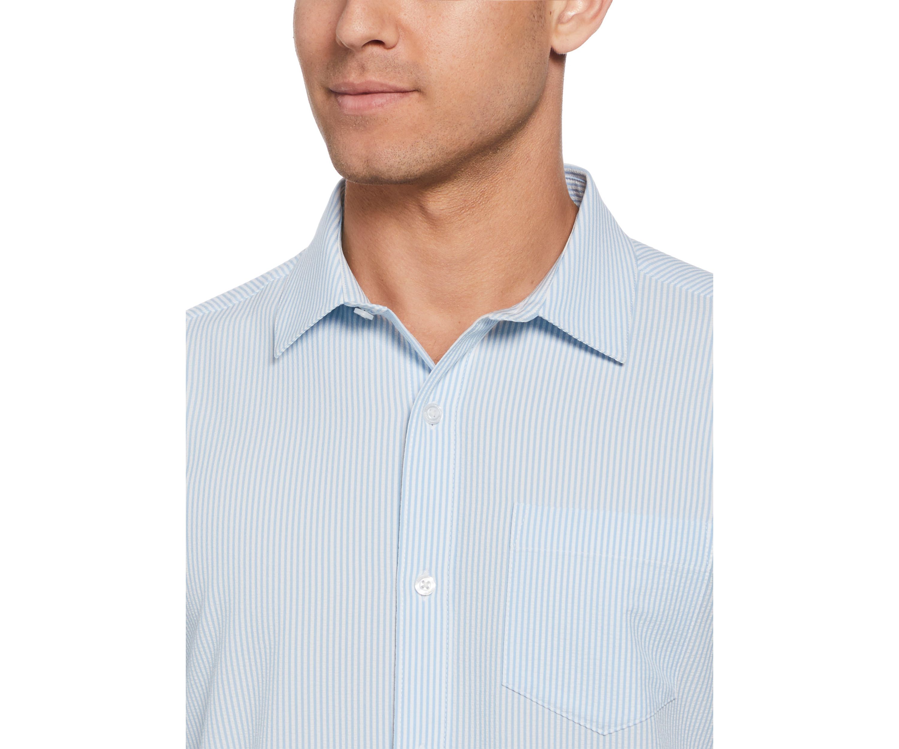Short Sleeve Seersucker Striped Button Down Shirt