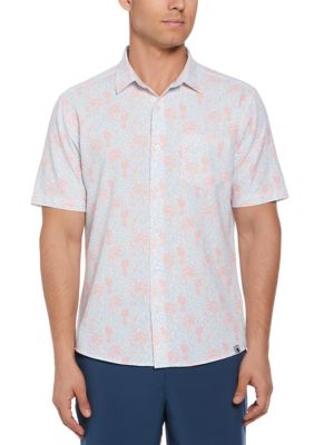 Southern Proper Men's Short Sleeve Seersucker Palm Printed Golf Shirt