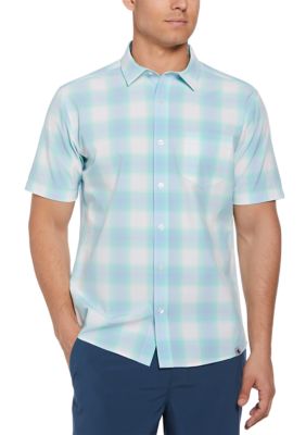 Southern Proper Men's Short Sleeve Yarn Dyed Plaid Printed Shirt, White, Medium