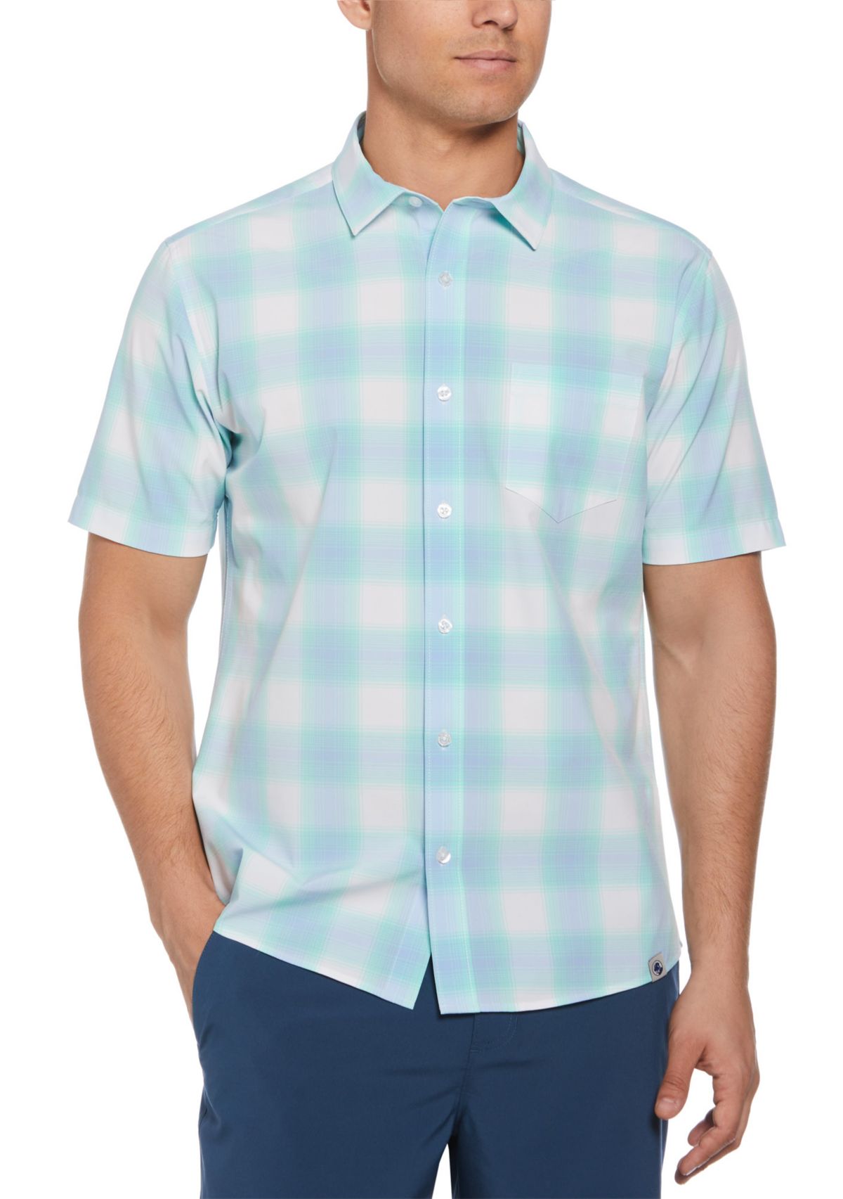 Short Sleeve Yarn Dyed Plaid Printed Shirt