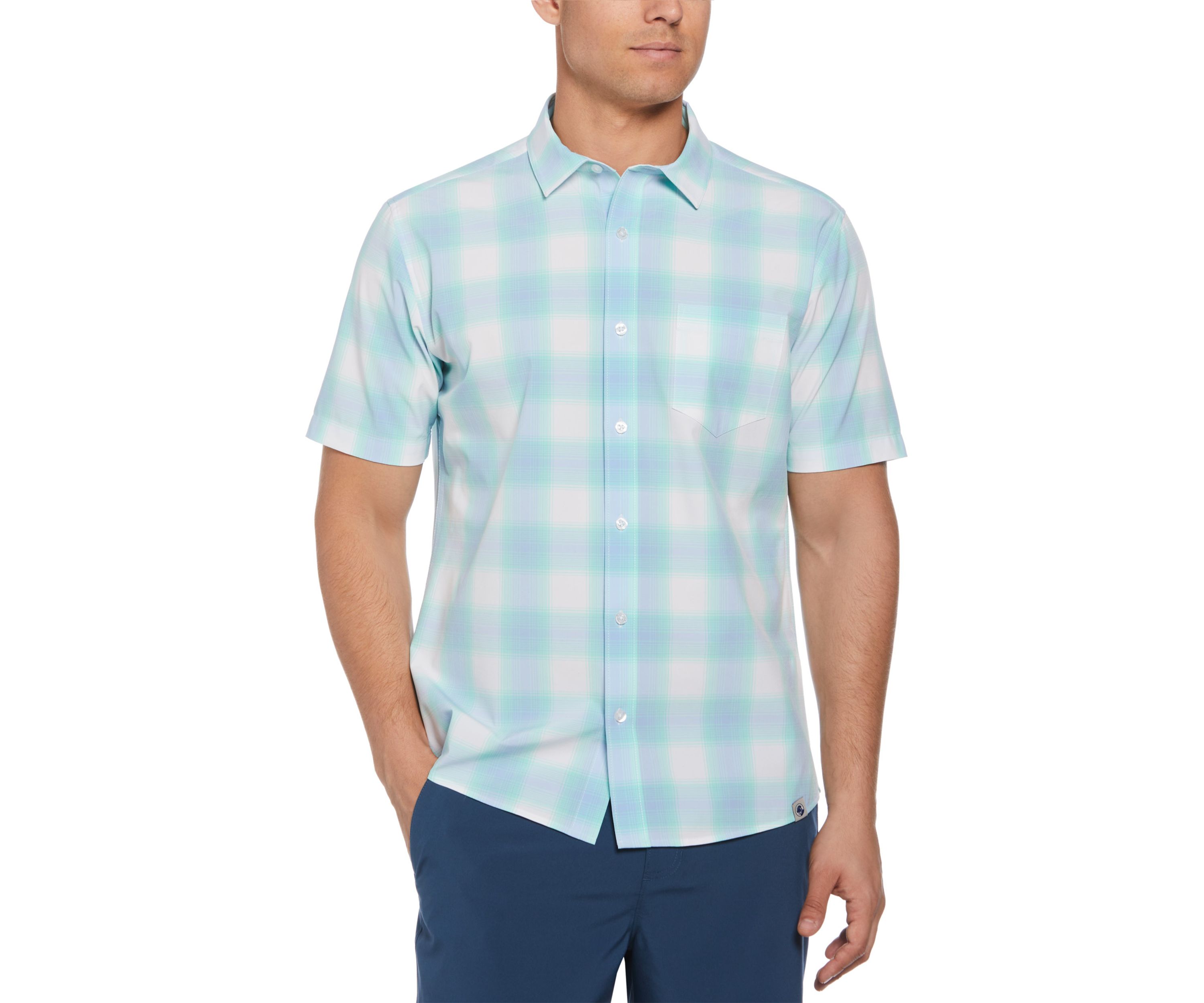 Short Sleeve Yarn Dyed Plaid Printed Shirt