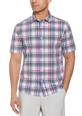 Southern Proper Men's Short Sleeve Patriotic Plaid Printed Woven Button Down Shirt, White, Medium