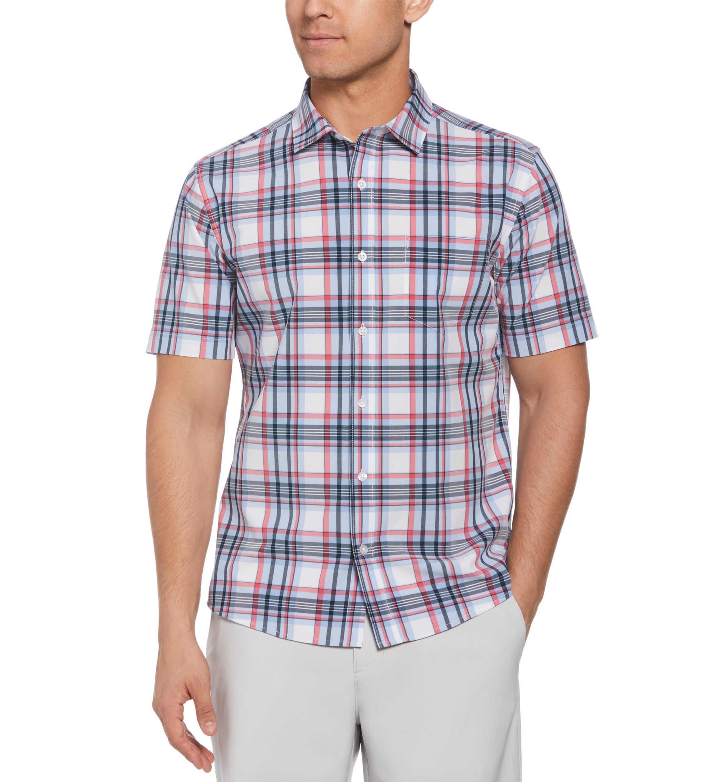Short Sleeve Patriotic Plaid Printed Woven Button Down Shirt
