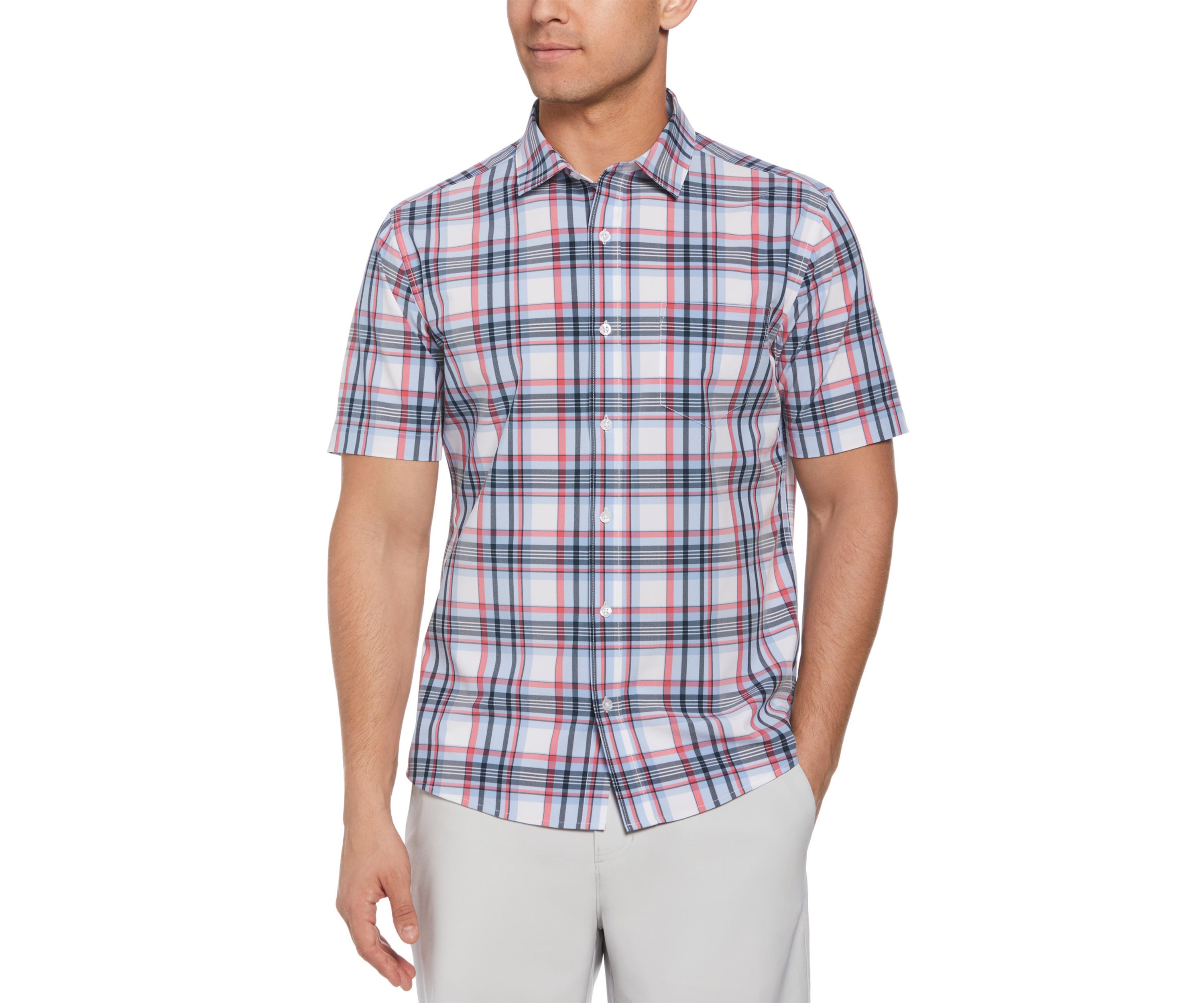 Short Sleeve Patriotic Plaid Printed Woven Button Down Shirt