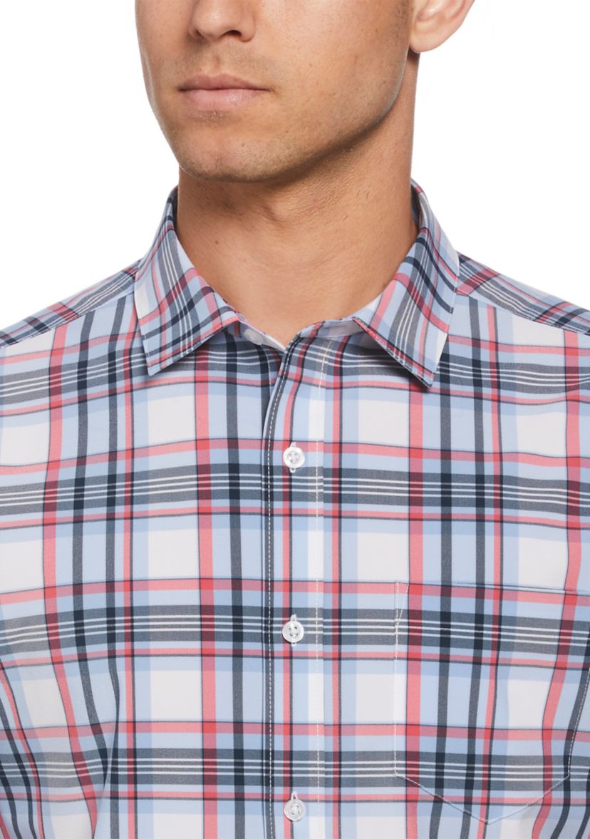 Short Sleeve Patriotic Plaid Printed Woven Button Down Shirt
