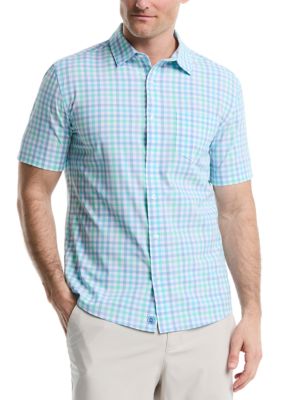 Southern Proper Men's Multi Gingham Printed Button Down Shirt, Blue, Medium