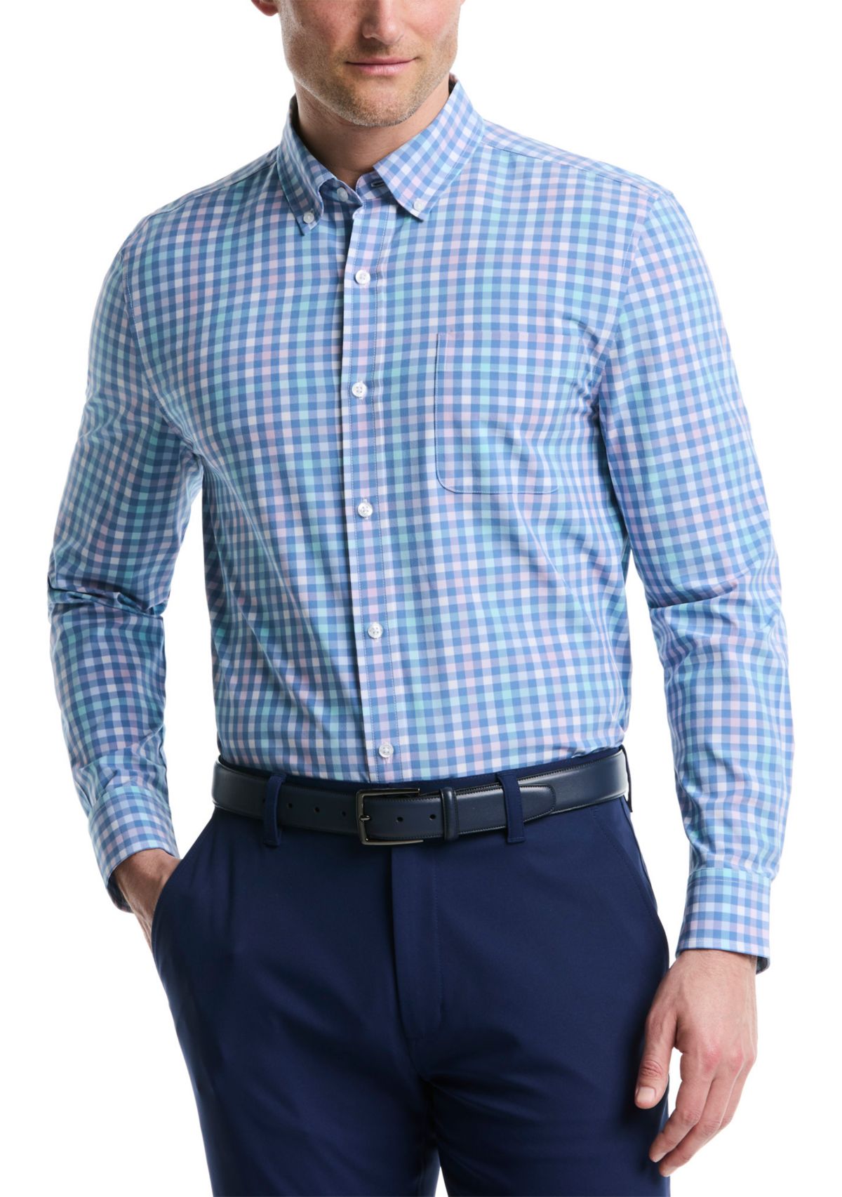 Mens Long Sleeve Gingham Plaid Shirt 