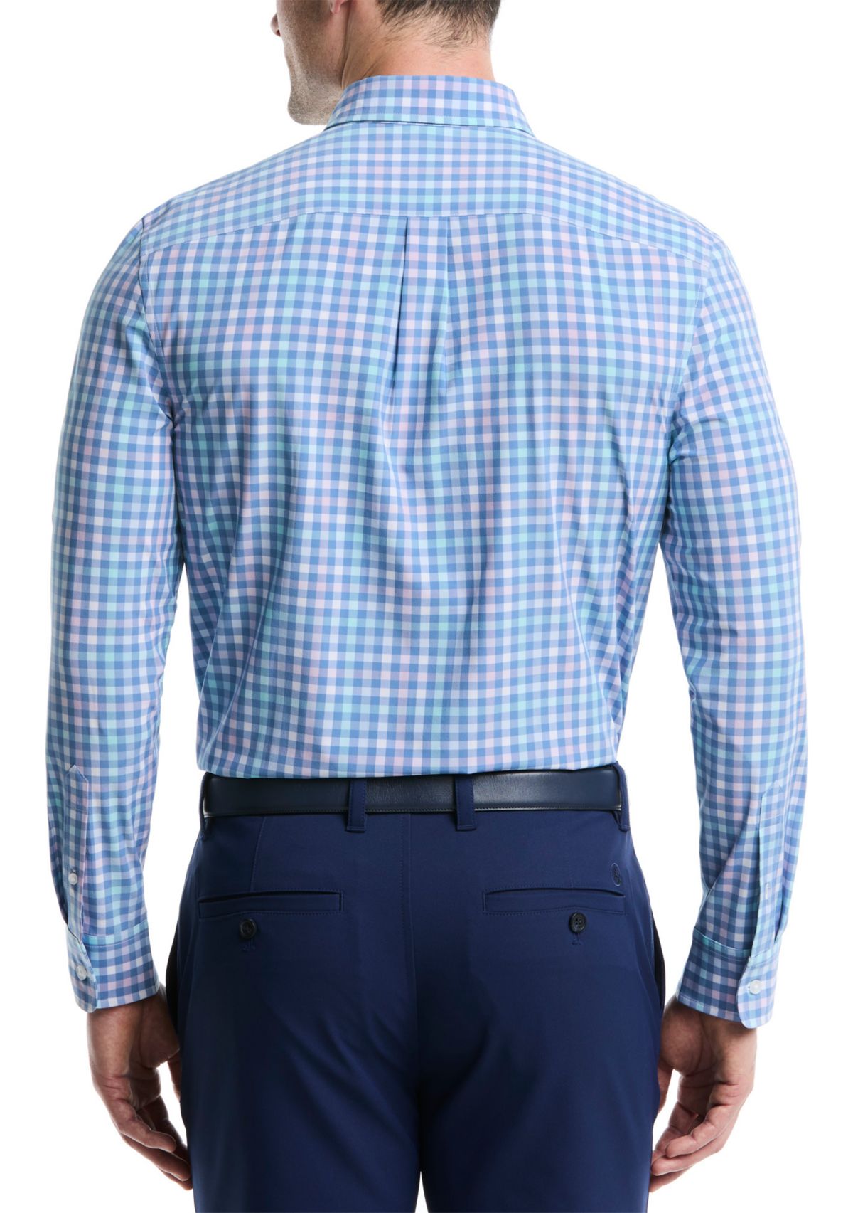 Mens Long Sleeve Gingham Plaid Shirt 