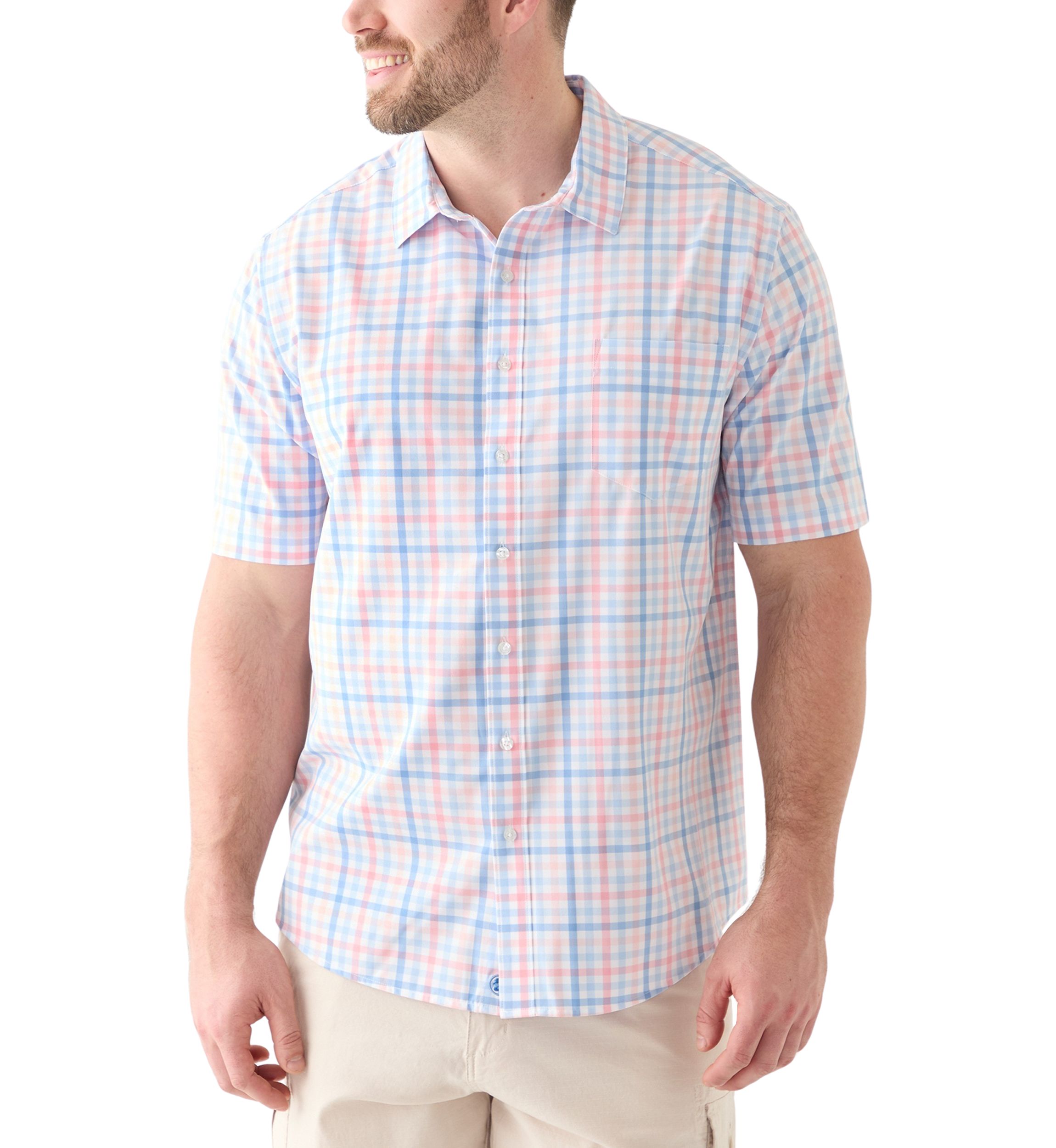 Big & Tall Short Sleeve Multi Gingham Woven Plaid Shirt 