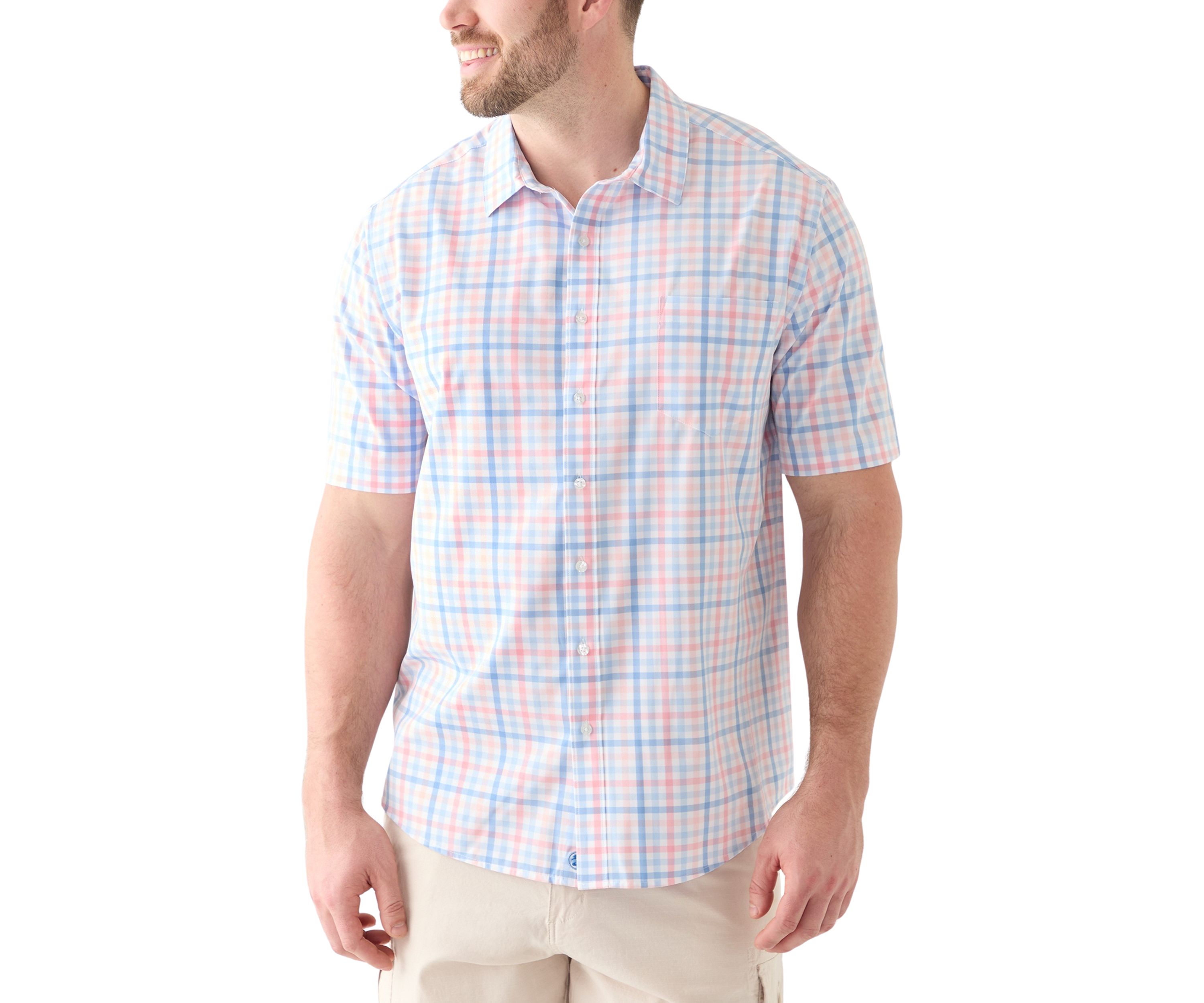 Big & Tall Short Sleeve Multi Gingham Woven Plaid Shirt 