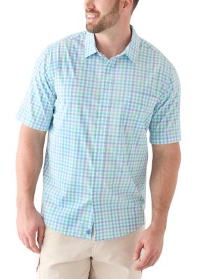 Southern Proper Men's Big & Tall Short Sleeve Multi Gingham Woven Plaid Shirt, Blue, 3XL Tall