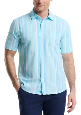 Southern Proper Men's Short Sleeve Woven Irregular Stripe Shirt, XL
