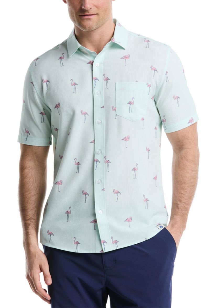 Mens Printed Flamingo Seersucker Shirt 