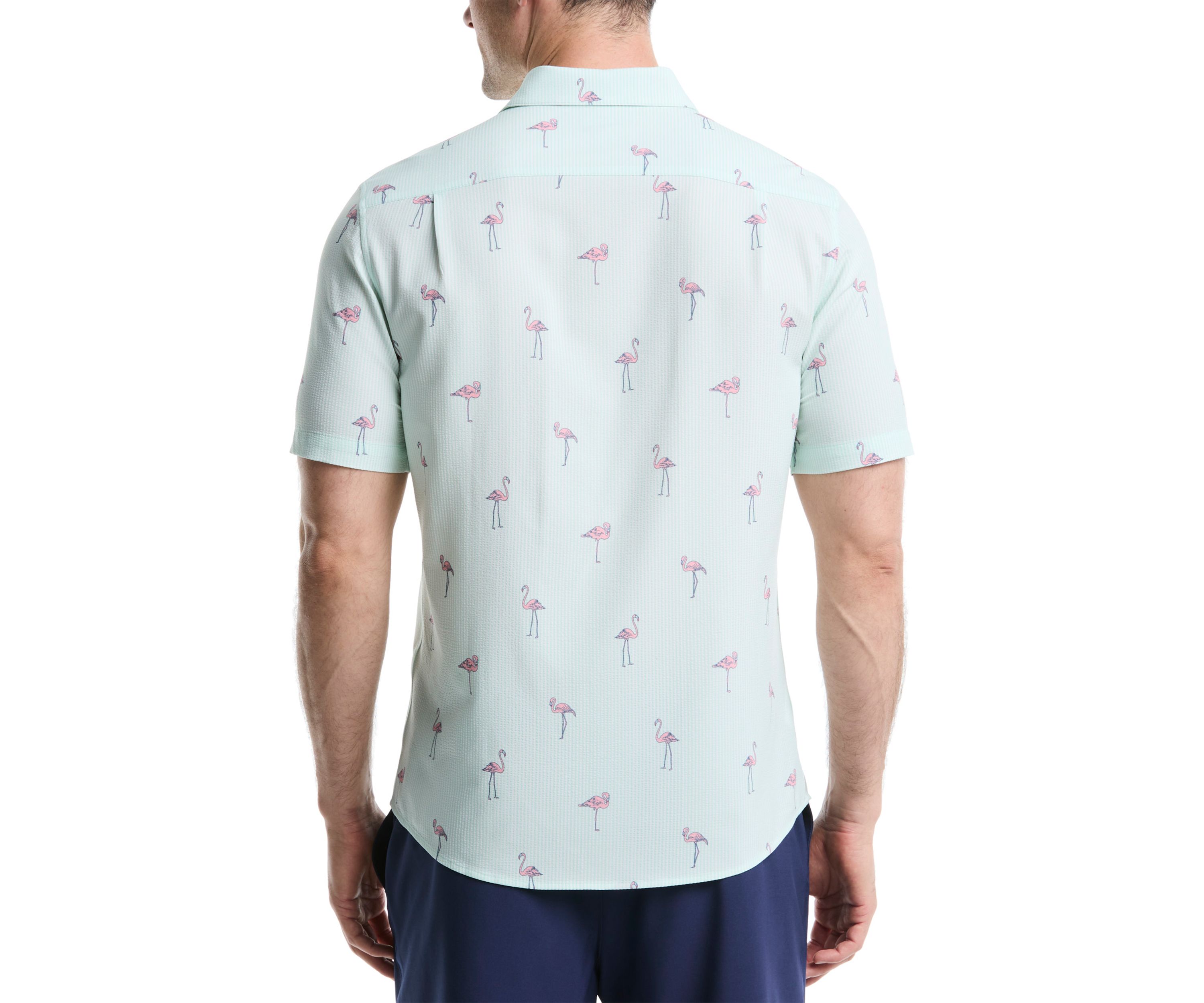 Mens Printed Flamingo Seersucker Shirt 