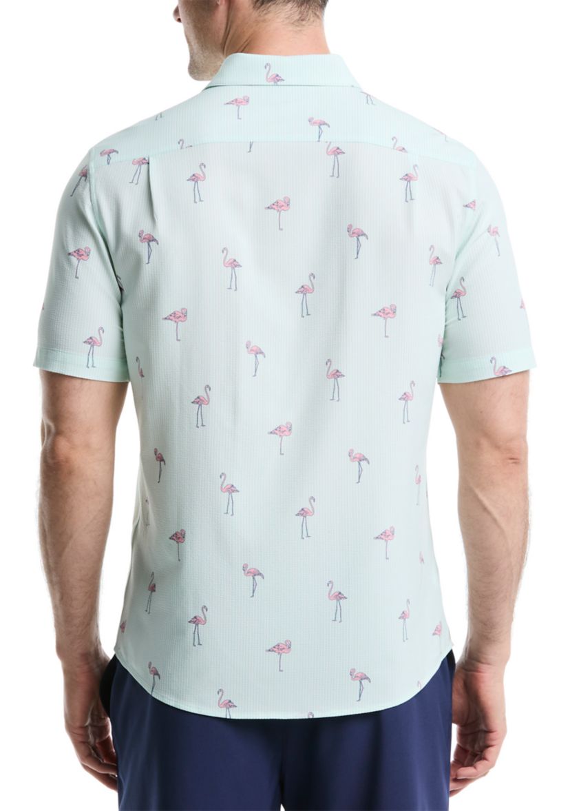 Mens Printed Flamingo Seersucker Shirt 
