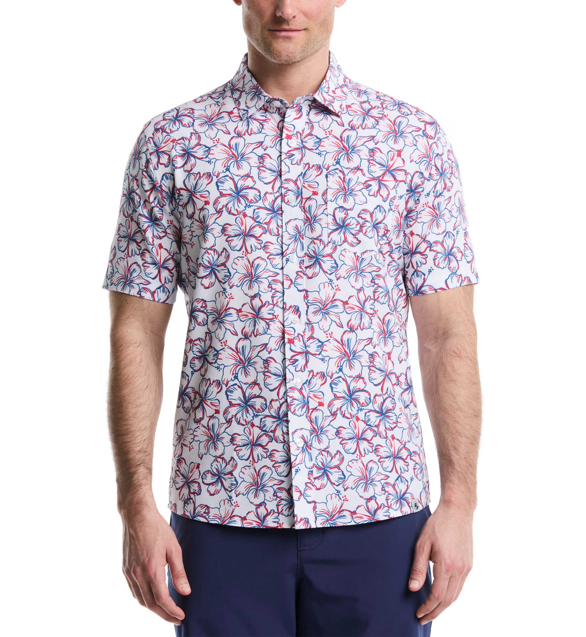 Short Sleeve Patriotic Floral Seersucker Shirt