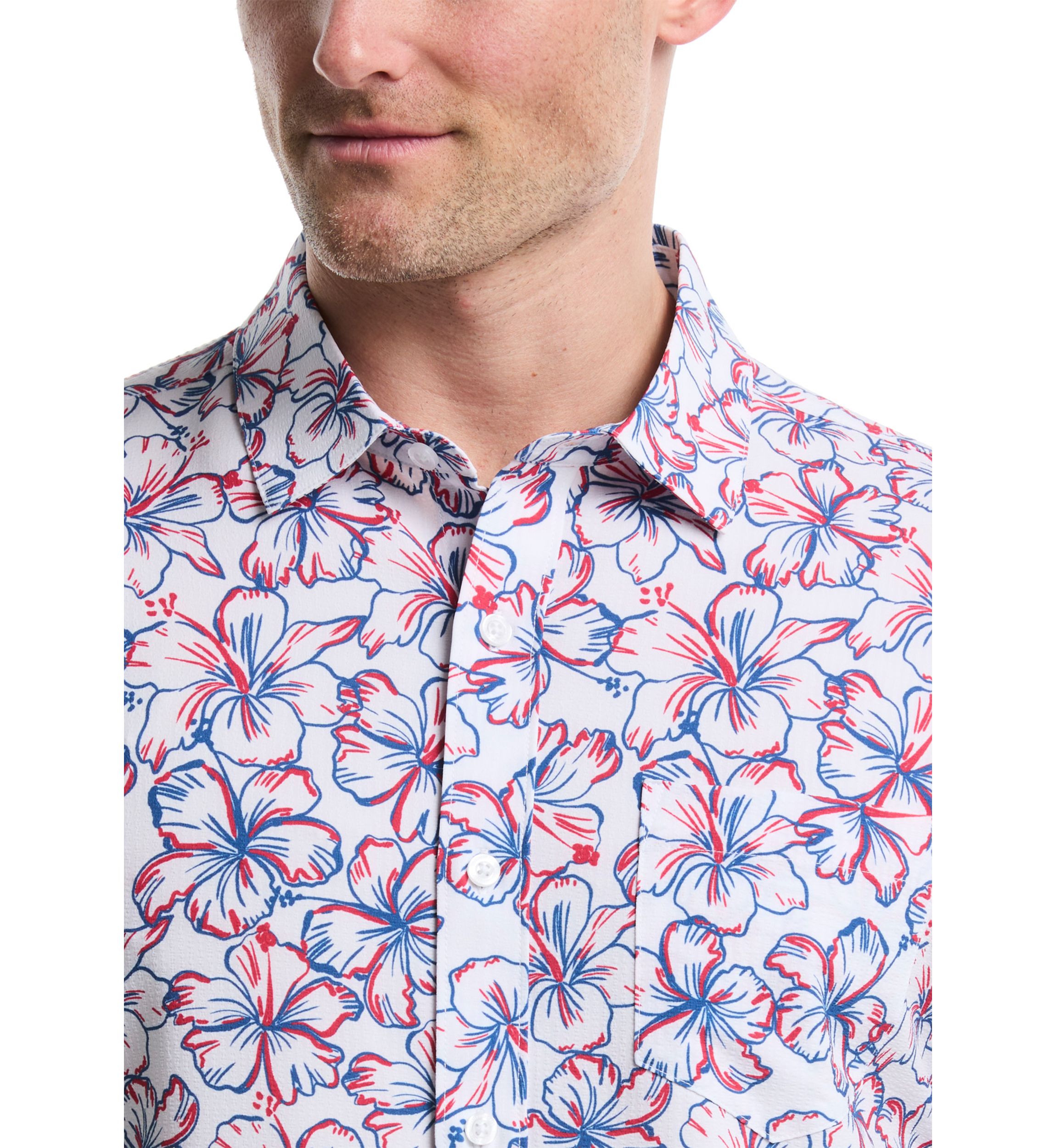 Short Sleeve Patriotic Floral Seersucker Shirt