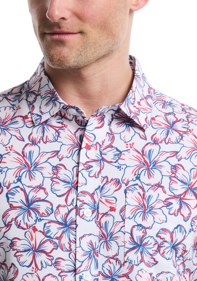 Short Sleeve Patriotic Floral Seersucker Shirt