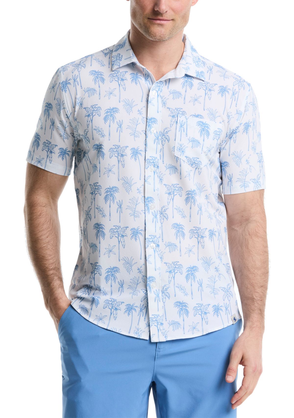 Palm Tree Printed Seersucker Shirt