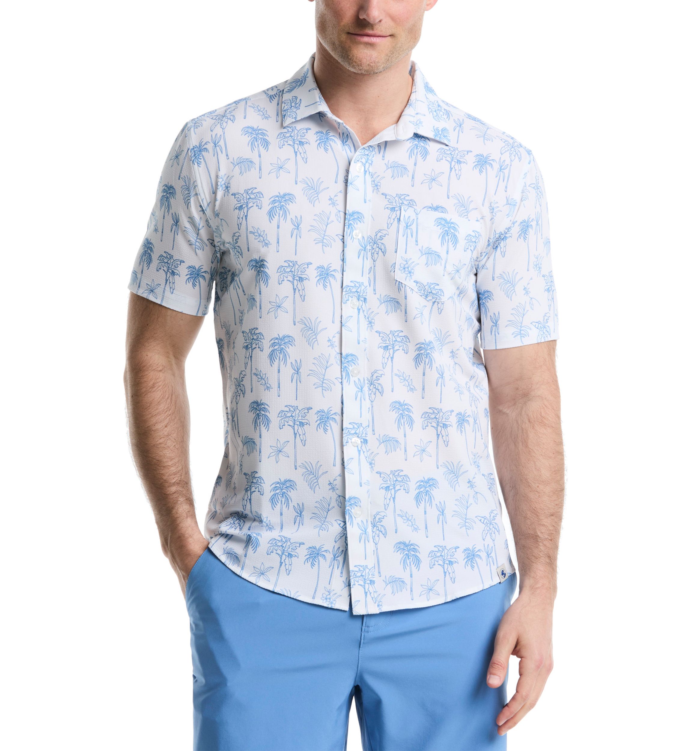 Palm Tree Printed Seersucker Shirt