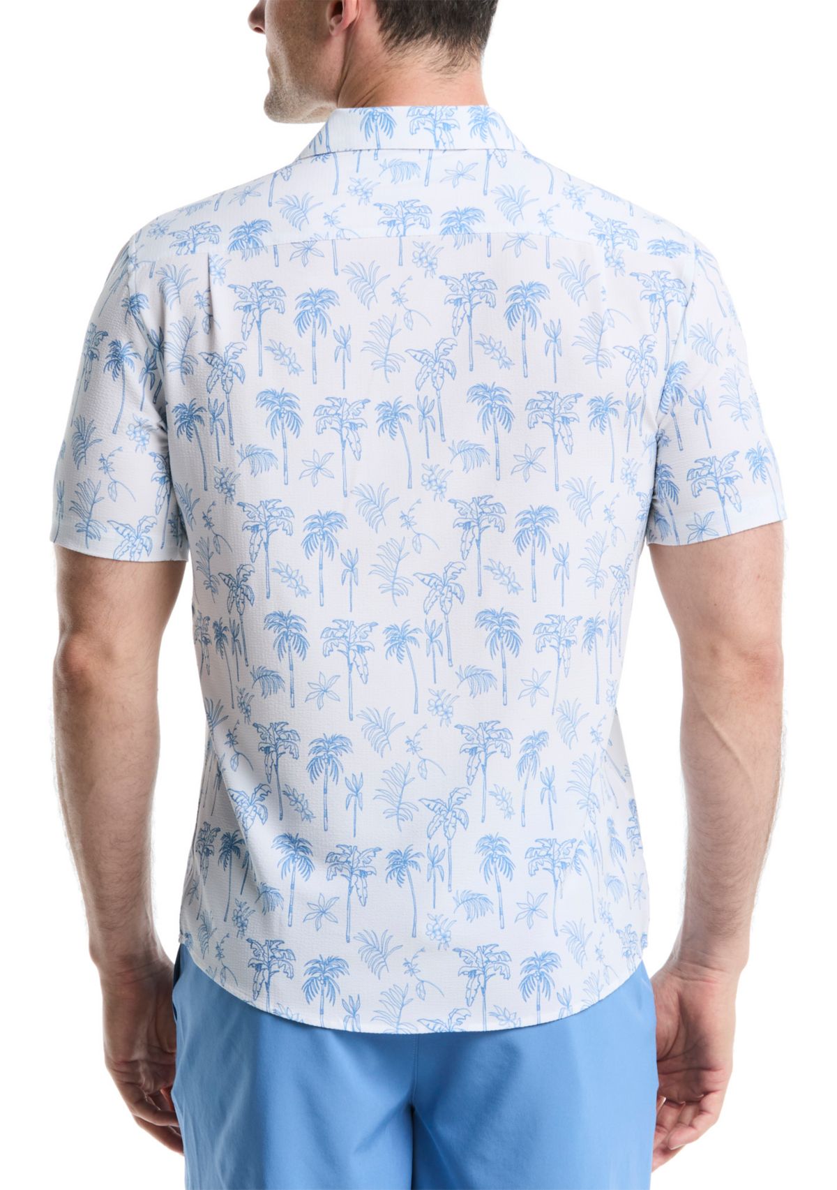 Palm Tree Printed Seersucker Shirt