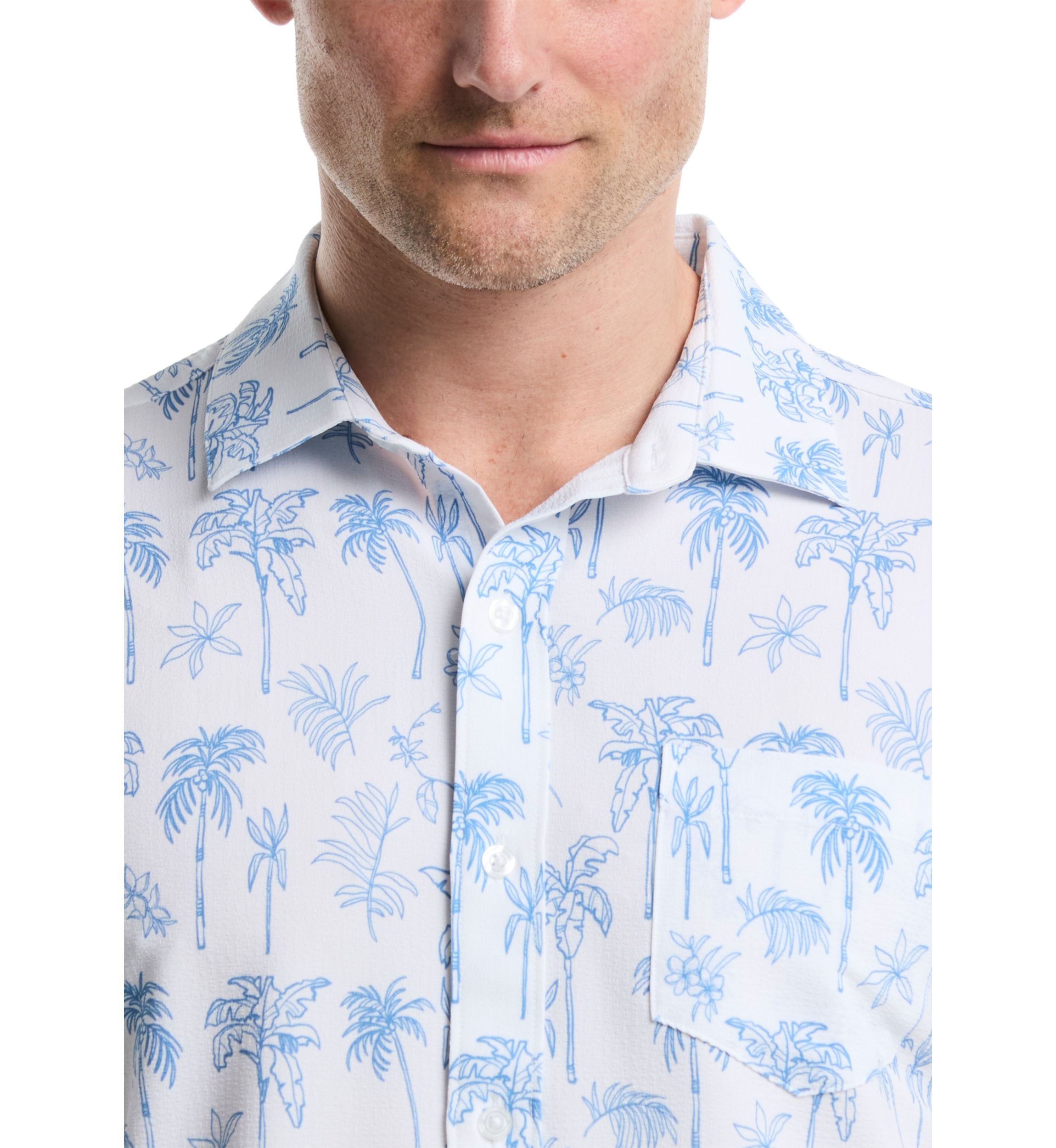 Palm Tree Printed Seersucker Shirt