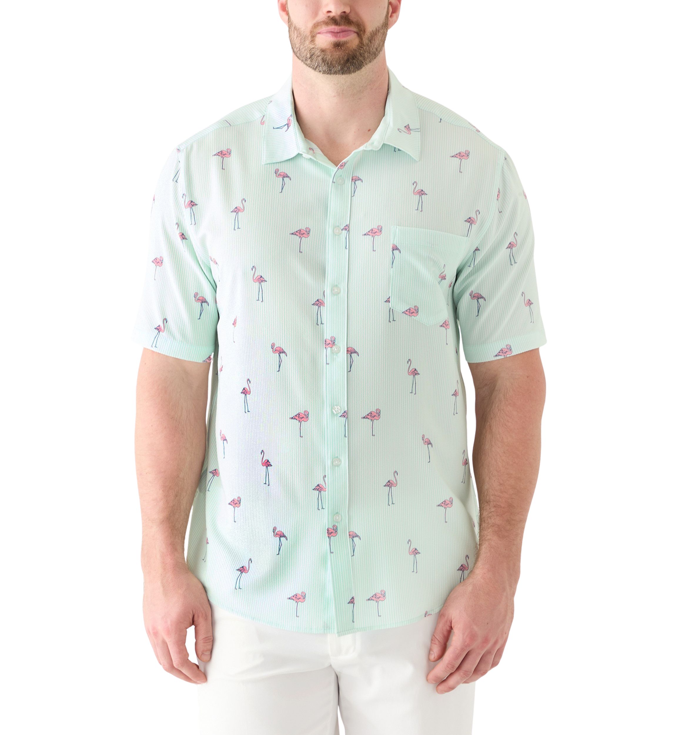 Big & Tall Short Sleeve Seersucker Flamingo Shirt 