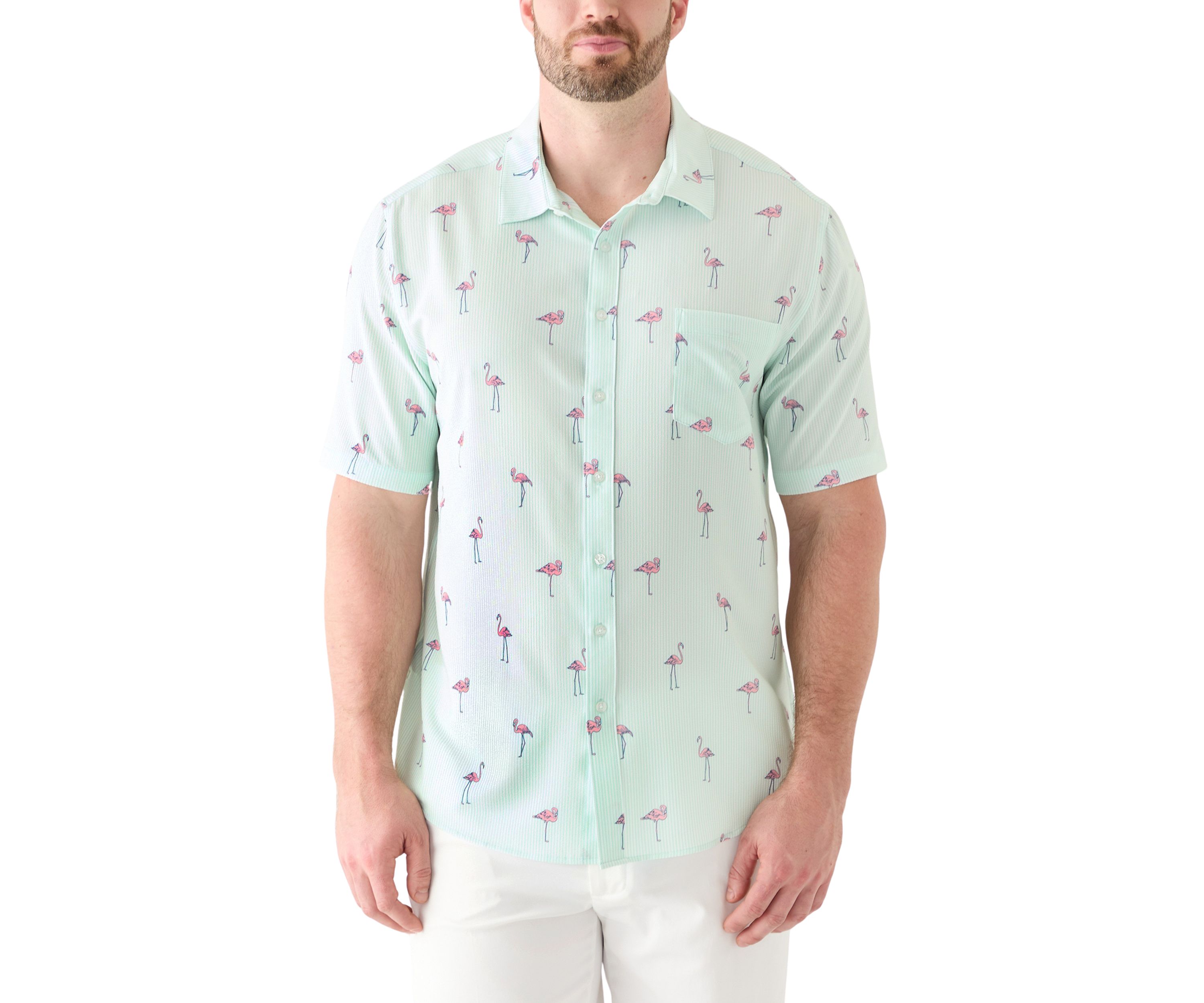 Big & Tall Short Sleeve Seersucker Flamingo Shirt 