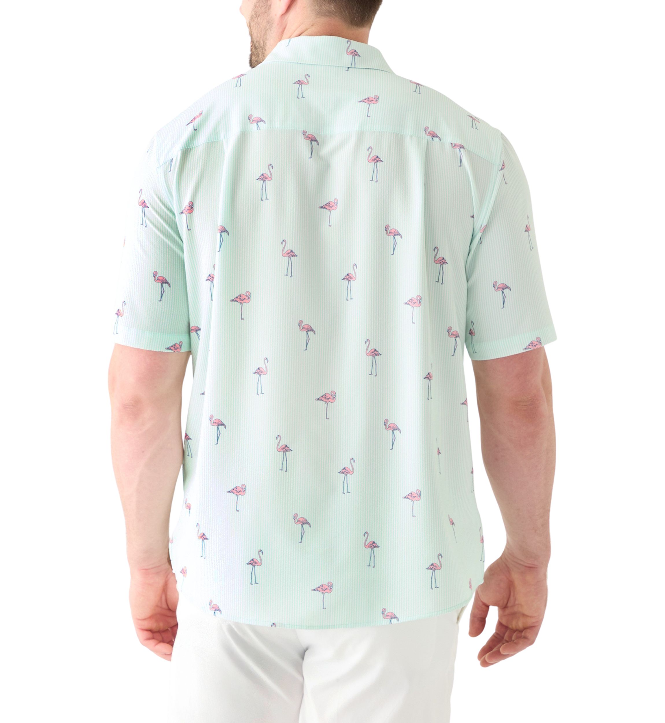 Big & Tall Short Sleeve Seersucker Flamingo Shirt 