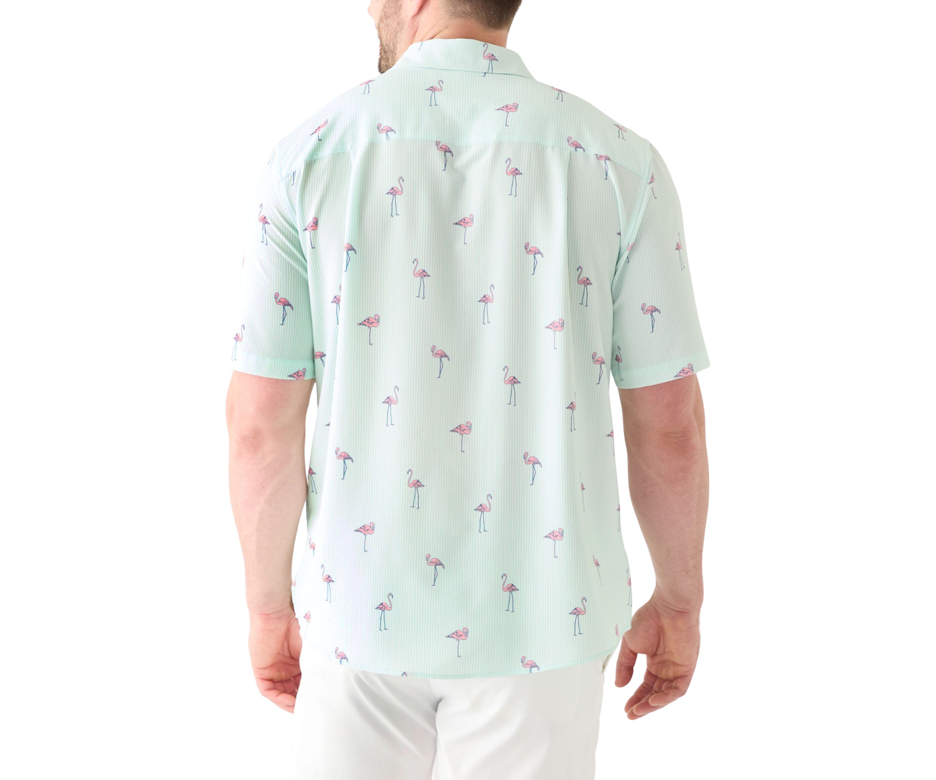 Big & Tall Short Sleeve Seersucker Flamingo Shirt 