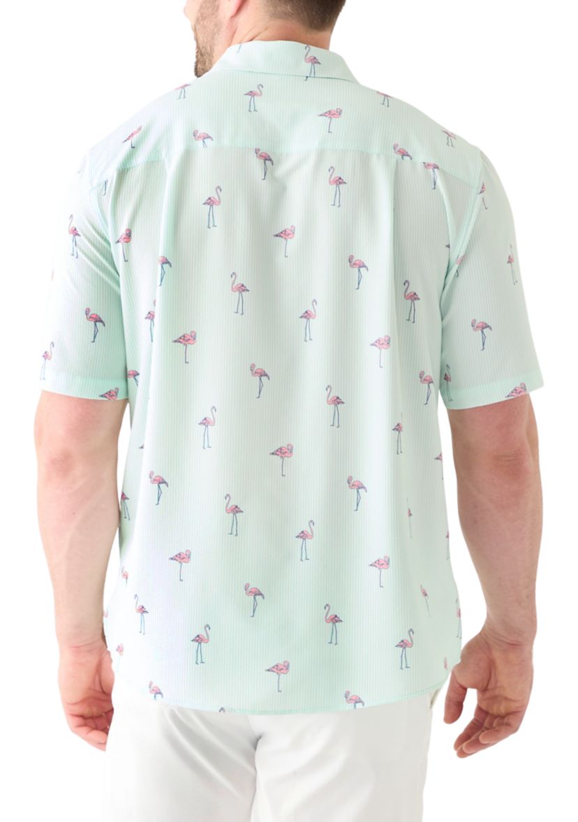 Big & Tall Short Sleeve Seersucker Flamingo Shirt 