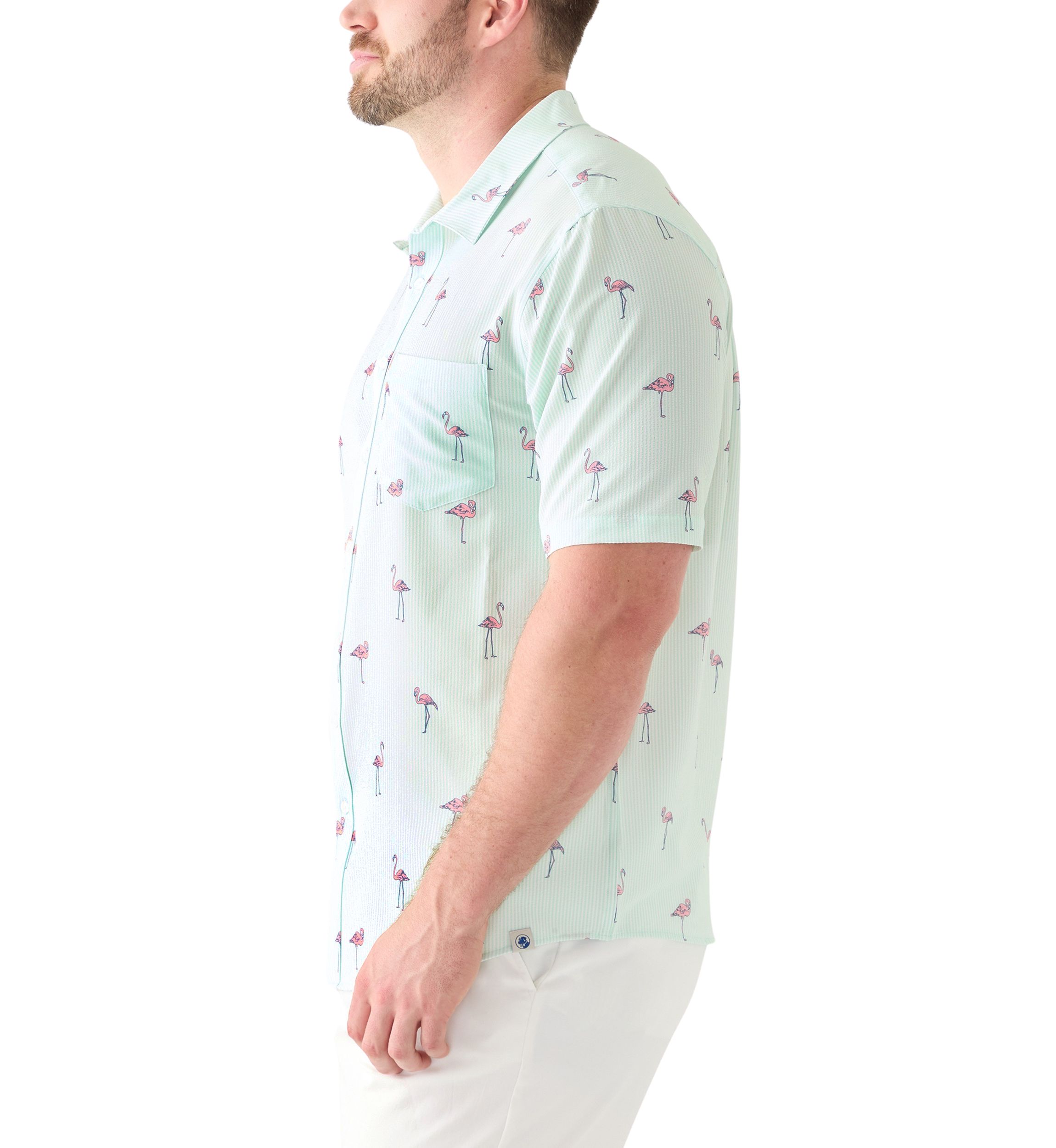 Big & Tall Short Sleeve Seersucker Flamingo Shirt 