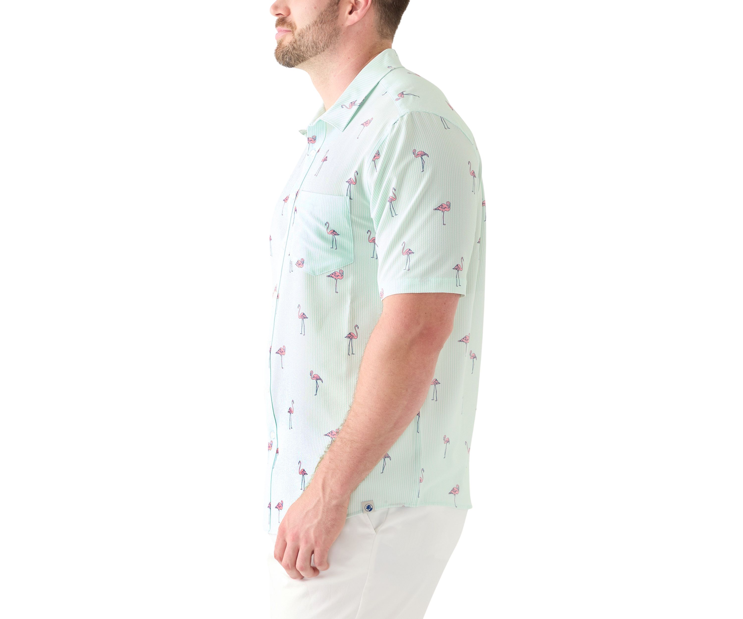 Big & Tall Short Sleeve Seersucker Flamingo Shirt 