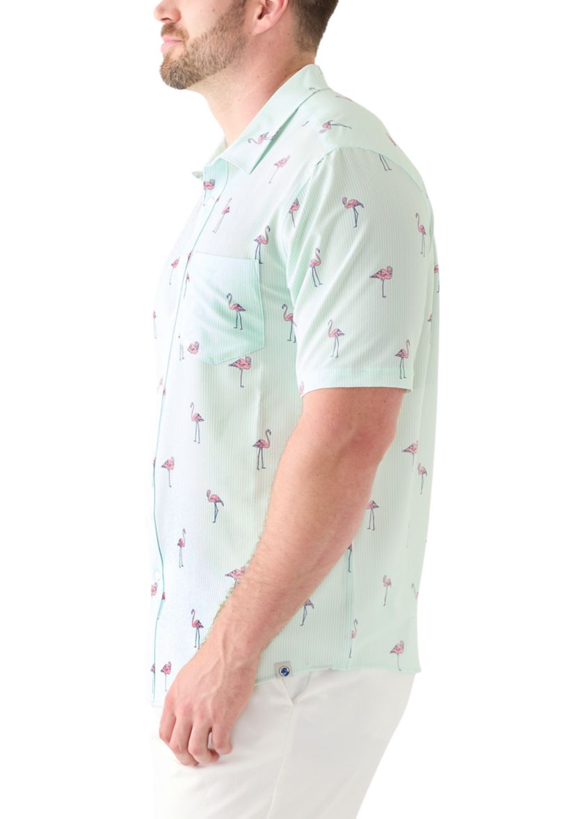Big & Tall Short Sleeve Seersucker Flamingo Shirt 