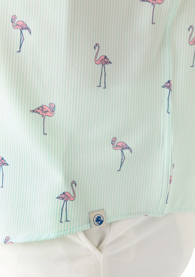 Big & Tall Short Sleeve Seersucker Flamingo Shirt 