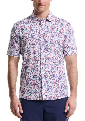 Southern Proper Men's Big & Tall Printed Button Down Shirt, White, 3XL Tall