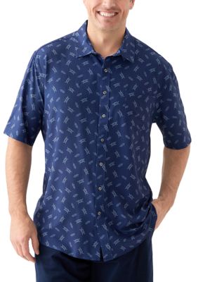 Southern Proper Men's Big & Tall Short Sleeve Seersucker Nautical Knots Shirt, Blue, 4XL Big
